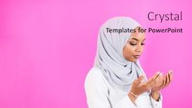  Presentation with praying hands - Amazing PPT layouts having modern-african-muslim-woman-makes backdrop and a lavender colored foreground
