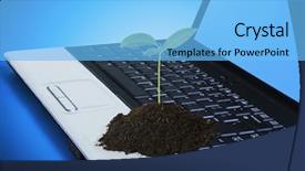  Presentation with keyboard - Colorful presentation theme enhanced with modern agriculture - plant on a laptop keyboard backdrop and a light blue colored foreground