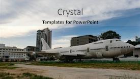  Presentation with city buildings - Slide deck having modern-airplane-parking-in-pattaya background and a light blue colored foreground