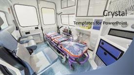  Presentation with exhibition - Beautiful PPT theme featuring emergency medical - modern ambulance in exhibition inside backdrop and a light gray colored foreground