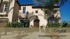  Presentation with modern trees - Presentation theme enhanced with modern american home with fresh background and a coral colored foreground