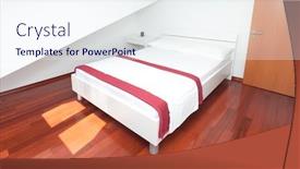  Presentation with bedroom modern - Cool new PPT theme with modern-and-bright-bedroom-interior backdrop and a sky blue colored foreground