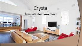 Presentation with lounge - Audience pleasing theme consisting of modern apartment - home interior with open plan backdrop and a light gray colored foreground
