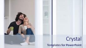  Presentation with young happy couple - PPT theme with modern apartment - portrait of young happy beautiful background and a sky blue colored foreground