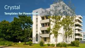  Presentation with green building - Presentation theme featuring modern-apartment-building background and a ocean colored foreground