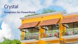  Presentation with apartment buildings - Audience pleasing PPT layouts consisting of modern apartment buildings in playa backdrop and a  colored foreground