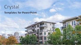  Presentation with apartment buildings - Colorful presentation theme enhanced with modern apartment buildings in vancouver british columbia canada backdrop and a light blue colored foreground