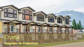  Presentation with apartment buildings - Beautiful PPT theme featuring modern-apartment-buildings-in-vancouver backdrop and a coral colored foreground