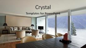  Presentation with living room - PPT theme consisting of modern apartment interior view living background and a light gray colored foreground