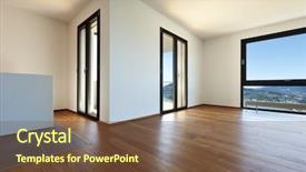  Presentation with apartment - PPT theme featuring modern apartment large room interior background and a tawny brown colored foreground