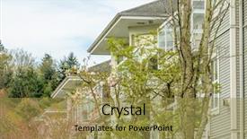  Presentation with apartment buildings - Colorful presentation theme enhanced with modern apartment townhouse buildings in surrey british columbia canada backdrop and a gold colored foreground