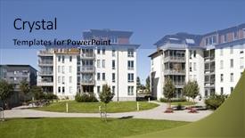  Presentation with apartment - Presentation featuring modern apartments background and a teal colored foreground