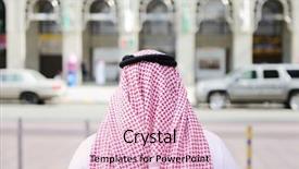  Presentation with arabic - Colorful slide deck enhanced with corporate veil - modern arabic businessman on street backdrop and a lemonade colored foreground