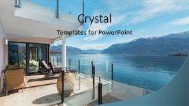  Presentation with architecture - Audience pleasing presentation consisting of modern architecture beautiful lake view backdrop and a light blue colored foreground