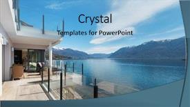  Presentation with architecture - Presentation theme featuring modern architecture beautiful lake view background and a light blue colored foreground