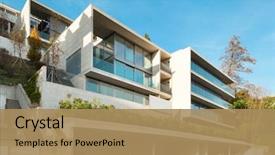  Presentation with modern building - Slides consisting of modern architecture building view background and a coral colored foreground