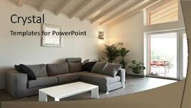  Presentation with architecture - Colorful presentation theme enhanced with modern architecture contemporary interior large backdrop and a coral colored foreground