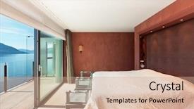  Presentation with bedroom modern - Presentation design featuring modern architecture interior beautiful penthouse background and a coral colored foreground