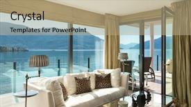  Presentation with living room - Presentation theme consisting of modern architecture interior beautiful penthouse background and a coral colored foreground