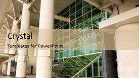  Presentation with architecture glass - Presentation theme enhanced with green technology corridor - modern architecture with glass background and a coral colored foreground