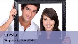  Presentation with antique picture frame - Colorful PPT theme enhanced with modern art - couple holding empty picture frame backdrop and a light blue colored foreground