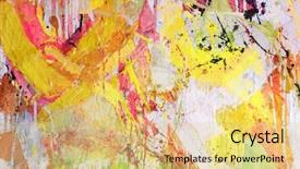  Presentation with abstract art - Cool new PPT theme with modern art - mixed technics expression abstract painting backdrop and a yellow colored foreground