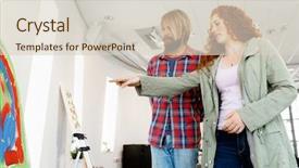  Presentation with contemplating - Slides featuring modern art - young caucasian couple standing background and a lemonade colored foreground