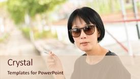  Presentation with city street - Amazing slide set having modern asian beauty with glasses backdrop and a  colored foreground