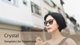  Presentation with modern eye glasses on yellow - Audience pleasing presentation design consisting of modern asian beauty with glasses backdrop and a coral colored foreground