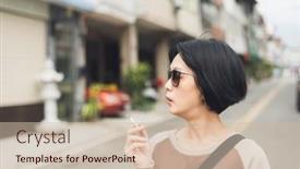  Presentation with city street - Slides featuring modern-asian-beauty-with-glasses background and a soft green colored foreground