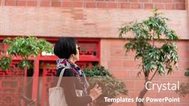  Presentation with modern chinese - PPT theme consisting of modern-asian-woman-hold background and a coral colored foreground