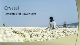  Presentation with stand - PPT theme having modern-asian-woman-stand background and a light blue colored foreground