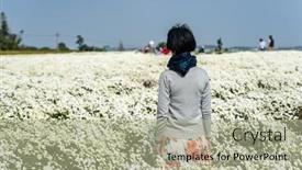  Presentation with stand - Cool new PPT theme with modern-asian-woman-stand backdrop and a mint green colored foreground