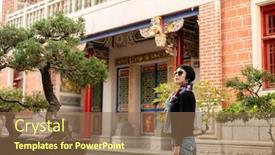  Presentation with modern chinese - PPT layouts having modern-asian-woman-traveling background and a violet colored foreground