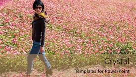  Presentation with modern flowers - Slide set consisting of modern-asian-woman-walking background and a coral colored foreground