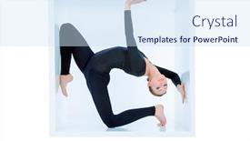  Presentation with ballet - Colorful PPT theme enhanced with modern ballet dancer posing with a cube at studio plastic body concept isolated over white backdrop and a sky blue colored foreground