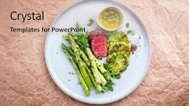  Presentation with green plate - Presentation theme featuring modern barbecue dry aged sliced background and a coral colored foreground