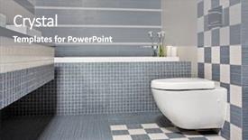  Presentation with bathroom - Audience pleasing slides consisting of modern bathroom in blue and gray tones with toilet and mosaic backdrop and a gray colored foreground