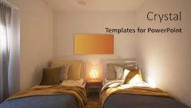  Presentation with bedroom modern - Presentation design consisting of modern-bedroom-with-two-singles background and a coral colored foreground