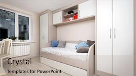  Presentation with bedroom modern - Slide set featuring modern beige bedroom with wardrobe background and a light gray colored foreground