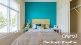  Presentation with bedroom modern - Beautiful slide deck featuring modern blue and green bedroom backdrop and a coral colored foreground