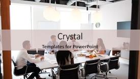  Presentation with meeting - PPT theme featuring modern boardroom over working lunch background and a  colored foreground