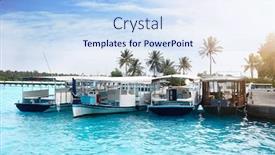  Presentation with boats - Presentation having modern boats berthed at tropical background and a sky blue colored foreground