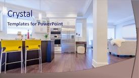  Presentation with clean house - PPT theme having modern bright clean kitchen interior with stainless steel appliances in a luxury house background and a lemonade colored foreground