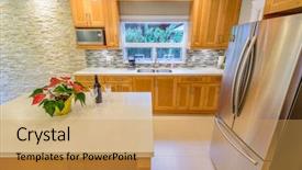  Presentation with clean house - Presentation featuring modern bright clean kitchen interior background and a yellow colored foreground