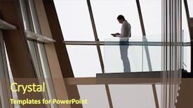  Presentation with young business man - Presentation theme featuring young successful business man background and a tawny brown colored foreground