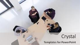  Presentation with brainstorming top view - Audience pleasing theme consisting of modern bright office interior backdrop and a light gray colored foreground