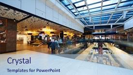  Presentation with outlet - Beautiful PPT layouts featuring outlet - modern bright shopping mall indoor backdrop and a light blue colored foreground