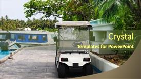  Presentation with resort - Cool new presentation theme with modern buggy at tropical resort backdrop and a tawny brown colored foreground