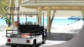 Presentation with resort - Amazing slide deck having modern buggy on beach backdrop and a  colored foreground